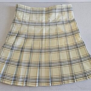 Women's Plaid Pleated Skater Skirt in Yellow, Cream & Black
